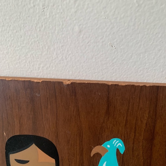 Vintage MCM Art Hand Painted Calypso Dancer Wall Plaque Tiki Decor 8” x 21” - Picture 6 of 10